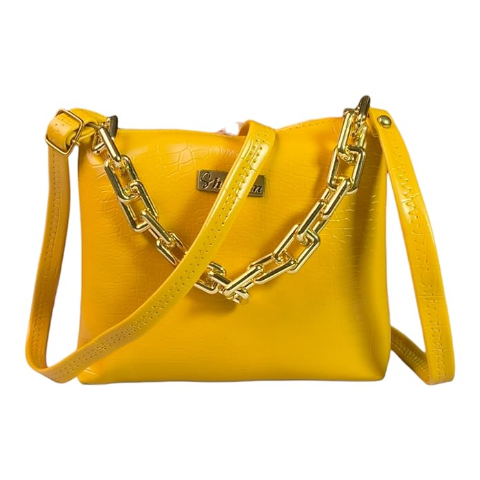 Sling bag yellow color with golden chain