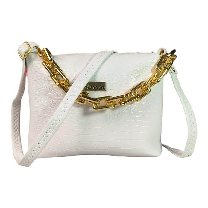 Sling bag white color with golden chain