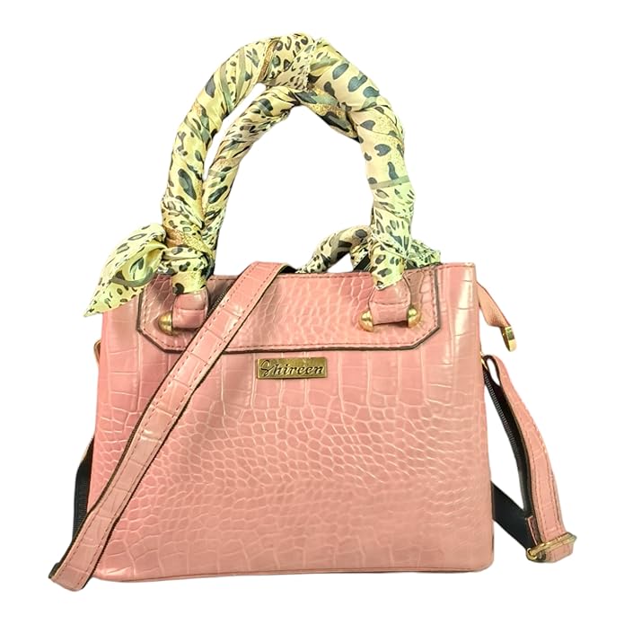 crocodile women handbag with scarf animal printed pink color