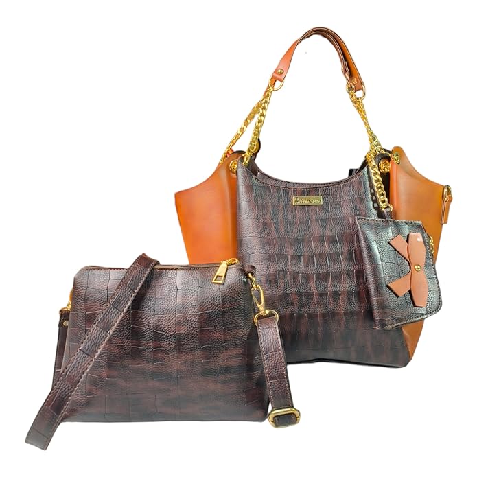 tote bag set with sling bag and wallet brown color