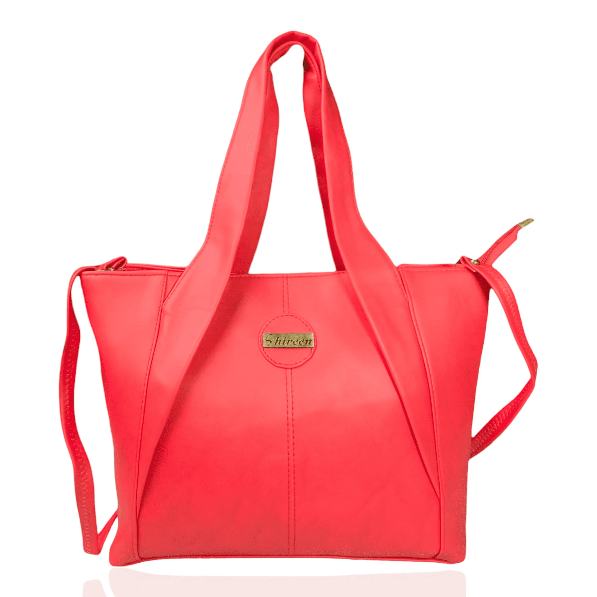 Stylish Red Tote Bag With Zip For Women Casual Office