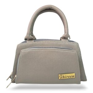 solid finish handbag fancy clutch purse grey color branded