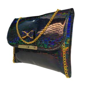 shireen women sling bag golden chain clutch black side view
